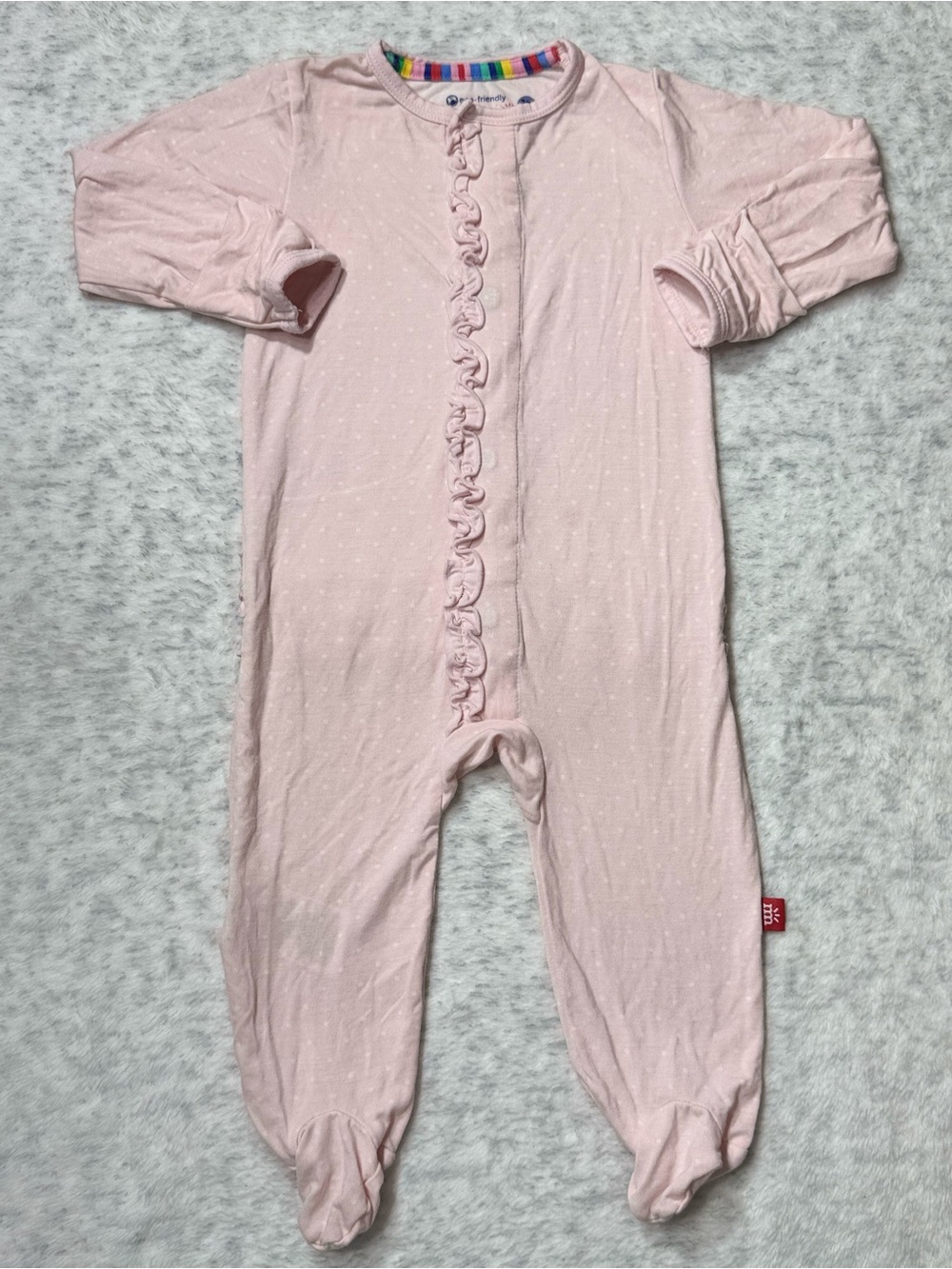 Magnetic Me Pink White Polka Dot Ruffle Footie Sleeper 3-6M Baby Girl Modal